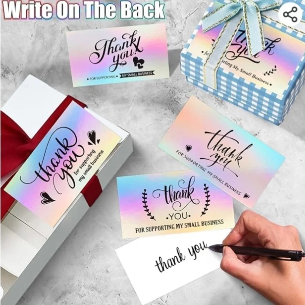 Reseller Starter Set - Silver Holographic Thank You Cards (30), Stickers (60)